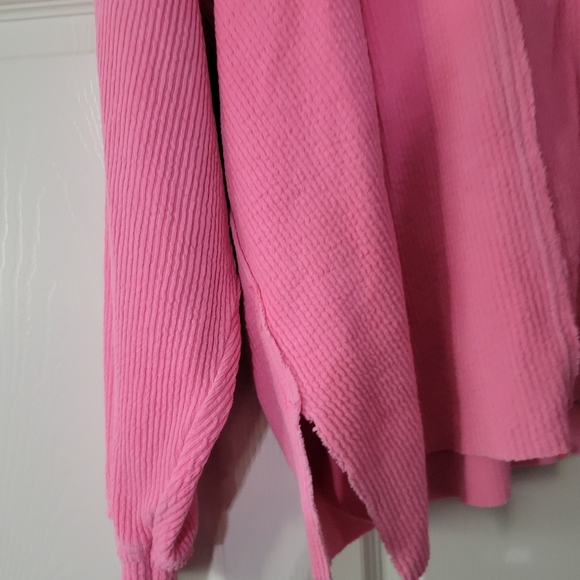 Aerie Sweatshirt Women Pink Ribbed V-Neck Oversize Stretch Textured Pullover M - Picture 4 of 4